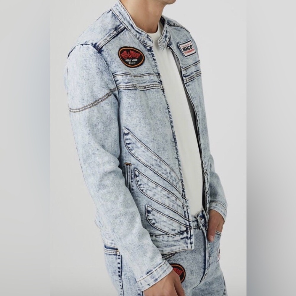 Forever 21 Light Blue Denim Jacket with Patches